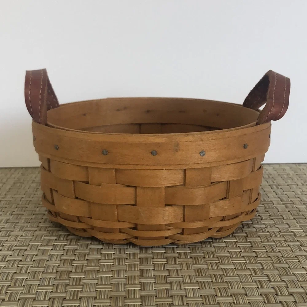 Longaberger Small Round Basket With Leather Handles